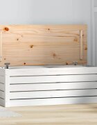 vidaXL Кутия за съхранение бяла 89x365x33 см борово дърво масив
