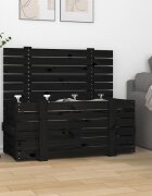 vidaXL Кутия за съхранение черна 91x405x42 см борово дърво масив