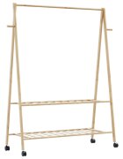 vidaXL L Стелаж за дрехи с рафтове и колела 132x455x1555 cm Бамбук