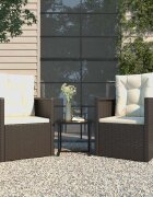 vidaXL Лаундж комплект за двор с възглавници 3 части полиратан черен