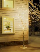 vidaXL LED дърво бяла бреза топло бяло 128 светодиода 220 см