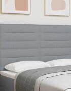 vidaXL LED глава с LED ленти с таблото Светлосиво 144 см текстил