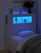 vidaXL LED горна табла за легло бяла 100x185x1035 см инженерно дърво