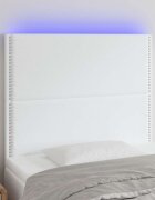 vidaXL LED горна табла за легло бяла 100x5x118/128смизкуствена кожа