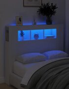 vidaXL LED горна табла за легло бяла 120x185x1035 см инженерно дърво