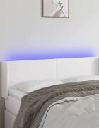 vidaXL LED горна табла за легло бяла 147x16x78/88см изкуствена кожа