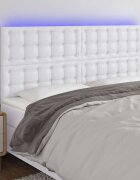 vidaXL LED горна табла за легло бяла 160x5x118/128см изкуствена кожа