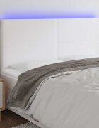 vidaXL LED горна табла за легло бяла 160x5x118/128см изкуствена кожа