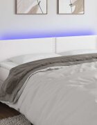 vidaXL LED горна табла за легло бяла 203x16x78/88см изкуствена кожа