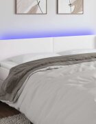 vidaXL LED горна табла за легло бяла 203x16x78/88см изкуствена кожа