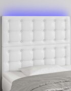 vidaXL LED горна табла за легло бяла 80x5x118/128 см изкуствена кожа