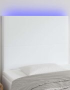 vidaXL LED горна табла за легло бяла 90x5x118/128 см изкуствена кожа