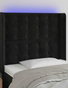 vidaXL LED горна табла за легло черна 103x16x118/128 см кадифе