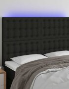vidaXL LED горна табла за легло черна 144x5x118/128 см плат