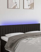 vidaXL LED горна табла за легло черна 144x5x78/88 см плат
