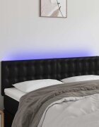 vidaXL LED горна табла за легло черна 144x5x78/88см изкуствена кожа