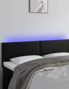 vidaXL LED горна табла за легло черна 144x5x78/88см изкуствена кожа