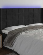 vidaXL LED горна табла за легло черна 163x16x118/128 см кадифе