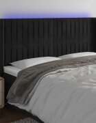 vidaXL LED горна табла за легло черна 163x16x118/128 см кадифе