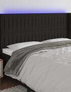 vidaXL LED горна табла за легло черна 163x16x118/128 см плат