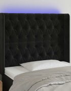 vidaXL LED горна табла за легло черна 93x16x118/128 см кадифе