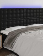 vidaXL LED горна табла за легло черна180x5x118/128см изкуствена кожа