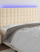 vidaXL LED горна табла за легло кремава 180x5x118/128 см плат