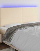 vidaXL LED горна табла за легло кремава 200x5x118/128 см плат