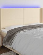 vidaXL LED горна табла за легло кремава 203x16x118/128 см плат