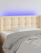 vidaXL LED горна табла за легло кремава93x16x78/88 см плат