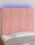 vidaXL LED горна табла за легло розова 100x5x118/128 см кадифе
