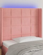 vidaXL LED горна табла за легло розова 103x16x118/128 см кадифе