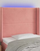 vidaXL LED горна табла за легло розова 103x16x118/128 см кадифе