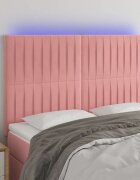 vidaXL LED горна табла за легло розова 144x5x118/128 см кадифе