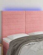 vidaXL LED горна табла за легло розова 144x5x118/128 см кадифе