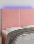 vidaXL LED горна табла за легло розова 144x5x118/128 см кадифе
