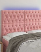 vidaXL LED горна табла за легло розова 144x7x118/128 см кадифе