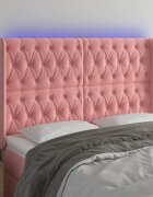 vidaXL LED горна табла за легло розова 147x16x118/128 см кадифе