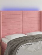 vidaXL LED горна табла за легло розова 147x16x118/128 см кадифе