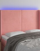 vidaXL LED горна табла за легло розова 147x16x118/128 см кадифе