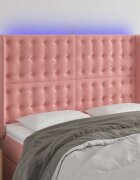 vidaXL LED горна табла за легло розова 147x16x118/128 см кадифе