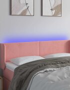 vidaXL LED горна табла за легло розова 147x16x78/88 см кадифе