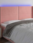vidaXL LED горна табла за легло розова 163x16x118/128 см кадифе