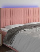 vidaXL LED горна табла за легло розова 180x5x118/128 см кадифе