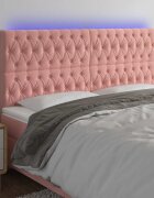 vidaXL LED горна табла за легло розова 180x7x118/128 см кадифе