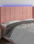 vidaXL LED горна табла за легло розова 183x16x118/128 см кадифе