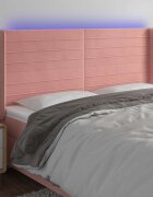vidaXL LED горна табла за легло розова 183x16x118/128 см кадифе