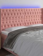 vidaXL LED горна табла за легло розова 183x16x118/128 см кадифе