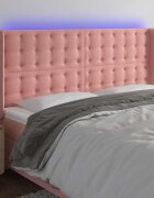 vidaXL LED горна табла за легло розова 183x16x118/128 см кадифе