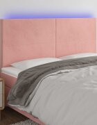 vidaXL LED горна табла за легло розова 200x5x118/128 см кадифе